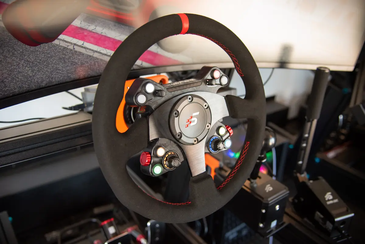 Racing steering wheel close-up