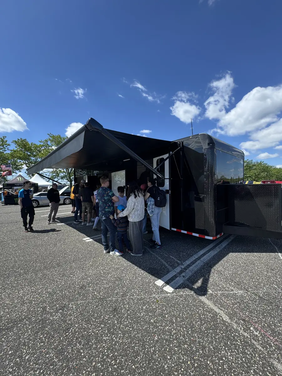 Race trailer setup at community event