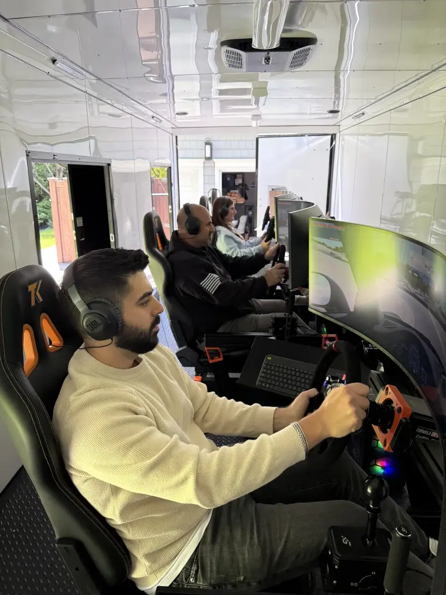 Multiple guests racing side by side in trailer