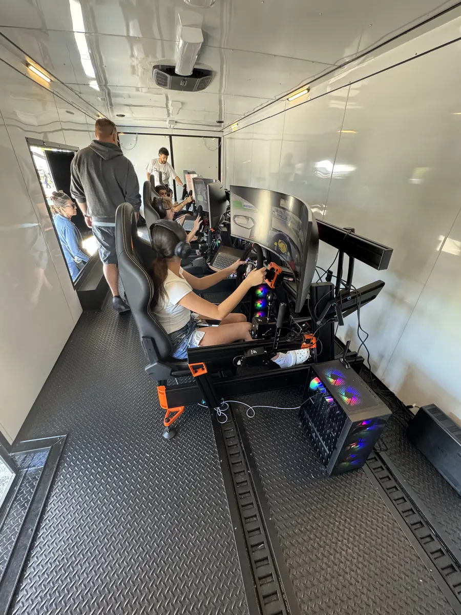 Multiple sim rigs in use inside trailer